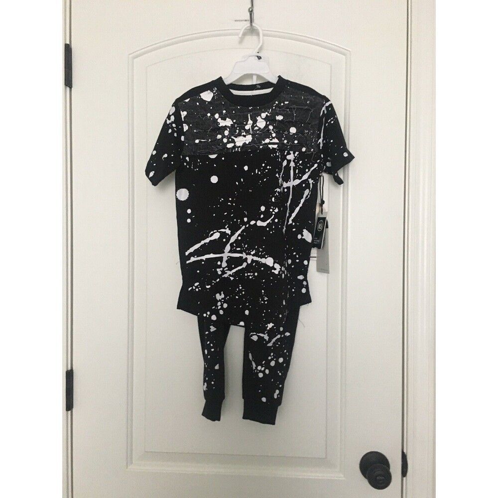 Encrypted Boys Paint Splatter 2 Piece Set Jogger Pants & Shirt Size M 5